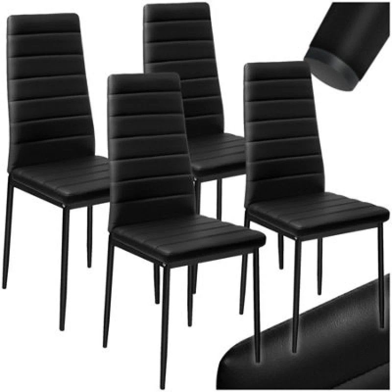Image of Tectake Set Of 4 Dining Chairs - High Backrest, Padded, Synthetic Leather - Black
