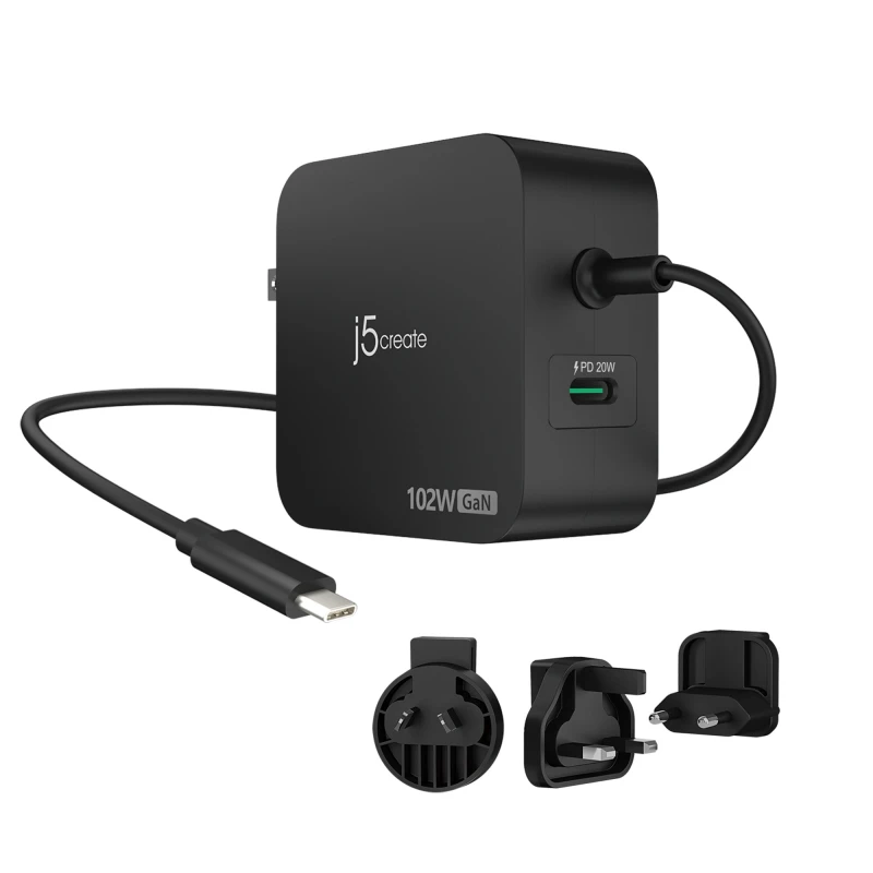Image of j5 create j5create 102W GaN PD USB-C 2-Port Charger with Changeable AC Plugs JUP25102V-N