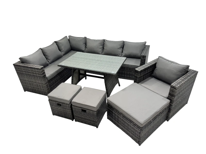 Image of Fimous 10-seater Outdoor PE Rattan Sofa Set with with Chair 3 Stools in Dark Grey Dark Grey Unisex