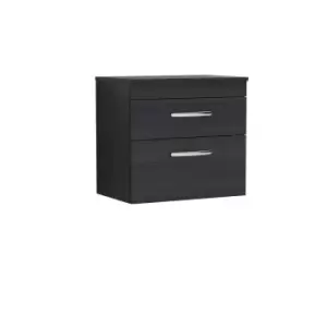 Image of Nuie Athena 600 Wall Hung 2-drawer Vanity & Worktop - Black Woodgrain