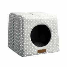 Image of Happy Pet Little Rascals Cosy Cube Grey Spot 1) Fabric: First Class Upholstery %65 cotton, %35