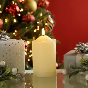 Image of Festive 12.5cm Battery Operated Wax Firefly Pillar Candle With Timer Ivory