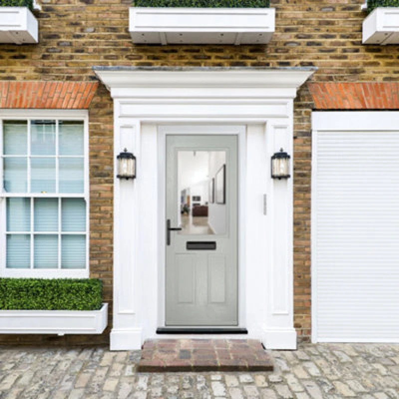 Image of Lacerta Composite Door Lytham Agate Grey 920mm X 2090mm Open In Right Hand Clear Glass 10 Year Guarantee - Free Delivery & Smart Lock