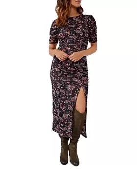 Image of Free People Briella Ruched Printed Midi Dress