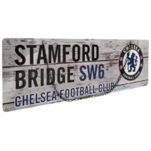 Image of Chelsea FC Stamford Bridge Rustic Street Sign (One Size) (Grey/Black/Blue)