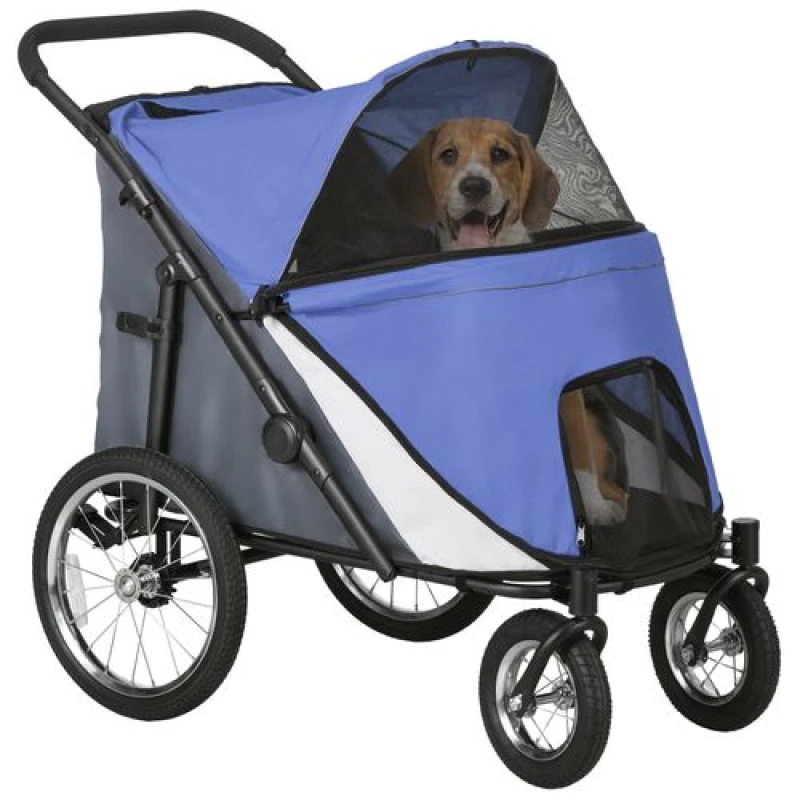 Image of PawHut Pet Stroller Foldable Design with Cushion for m and l Dogs Blue - Pawhut 5056725531324