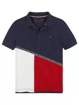 Image of Tommy Hilfiger Boys Diagonal Colorblock Polo Shirt - Navy, Size 6 Years