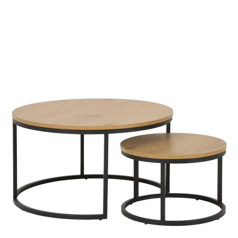 Image of Furniture To Go Spiro Round Coffee Table Set with Oak Top & Black Legs Black Unisex