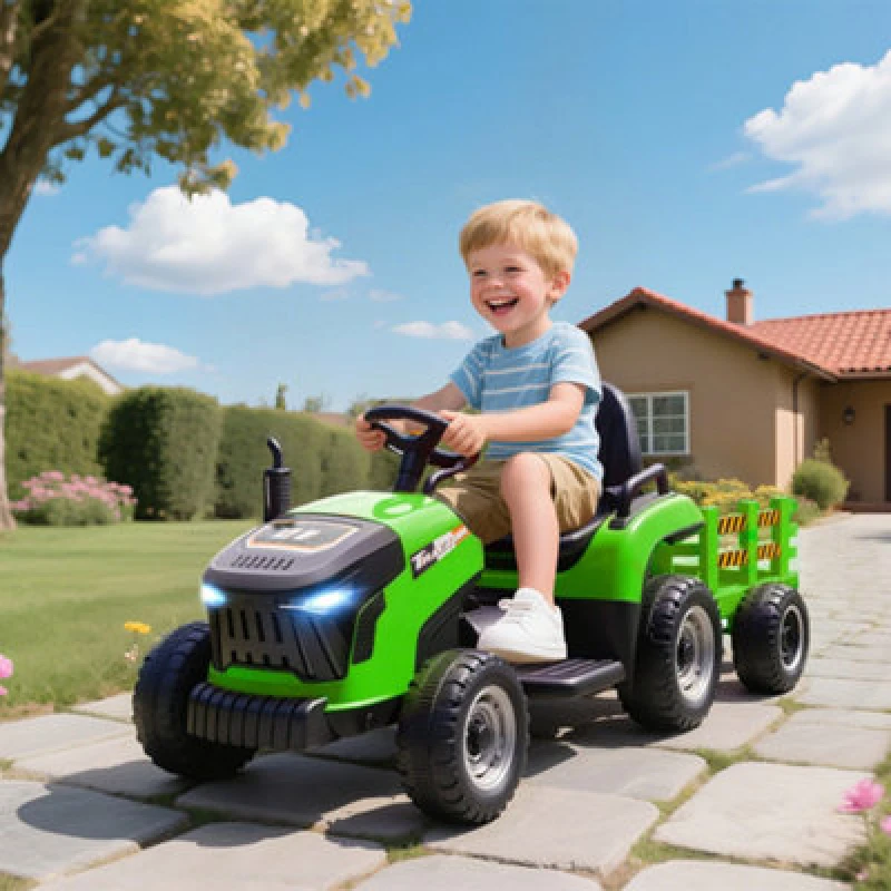 Image of AIYAPLAY Ride on Tractor and Trailer, 12V Electric Ride on Tractor, Green 370-389V70GN