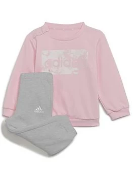 Image of Boys, Adidas Infant Linear Crew & Pant Set, Pink/Grey, Size 2-3 Years