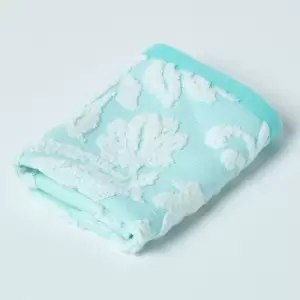 Image of HOMESCAPES Damask Turkish Cotton 600 GSM Face Cloth, Aqua - Blue