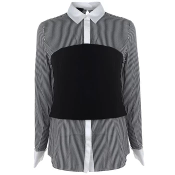 Image of Kendall and Kylie Bustier Shirt - Black/White