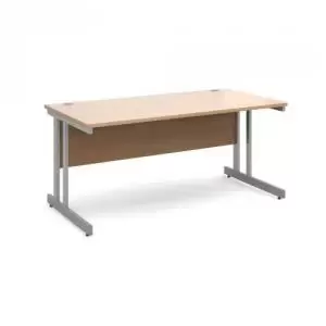 Image of Momento straight desk 1600mm x 800mm - silver cantilever frame, beech
