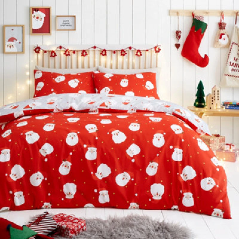 Image of Happy Santa Duvet Cover & Pillowcase Set