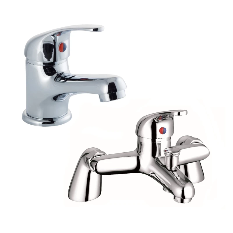 Image of Balterley Mono Basin Mixer Tap & Bath Shower Mixer Tap with Kit Set - Chrome in Silver Silver Unisex