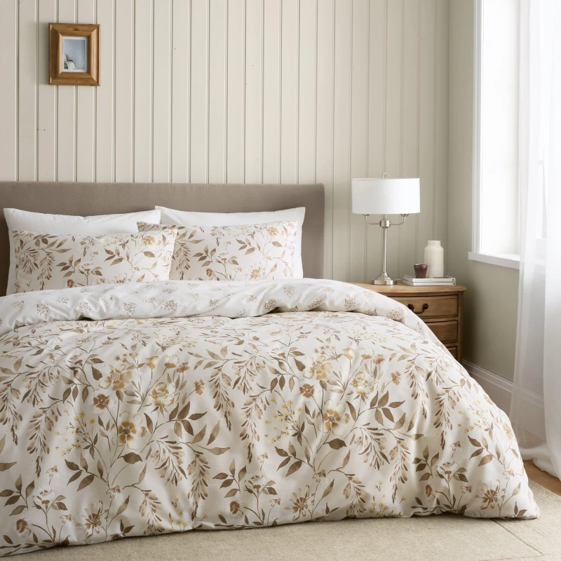 Image of Catherine Lansfield Isadora Floral Reversible Duvet Cover Bedding Set Natural