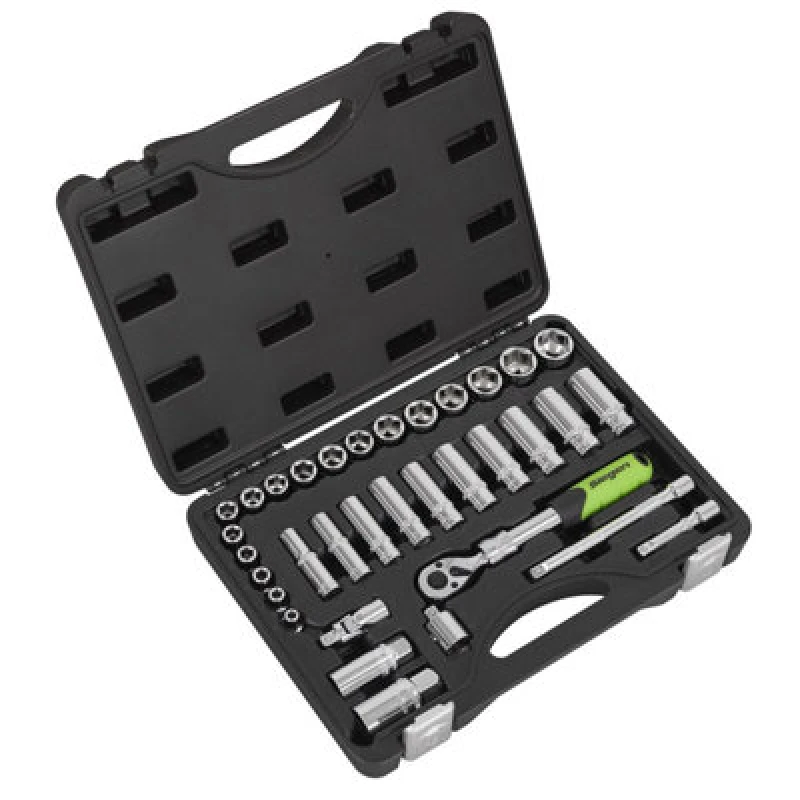 Image of Siegen 34 Piece 3/8" Drive Socket Set with Extendable Ratchet S01287 Drive: 3/8"