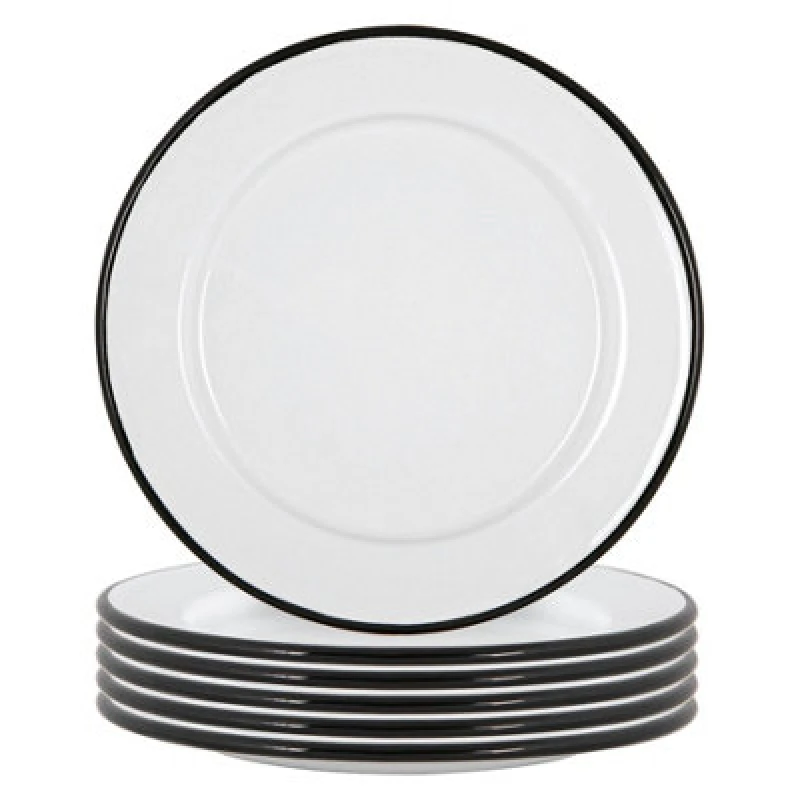 Image of Argon Tableware White Enamel Side Plates - 20Cm - Black - Pack Of 6