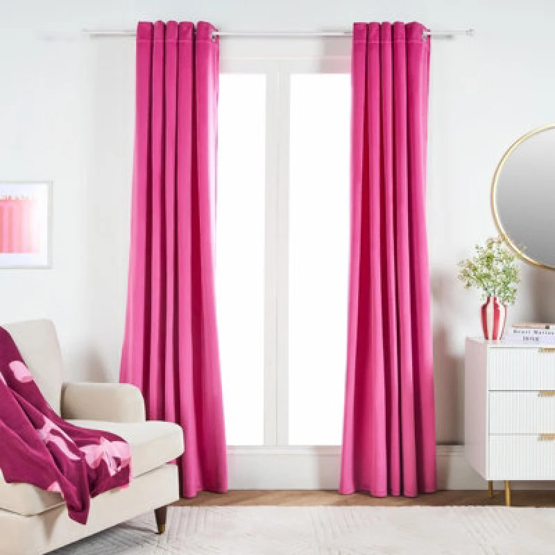 Image of OHS OHS Thermal Matte Velvet 2 Pair Ready Made Eyelet Curtains in Pink Size: 229cm width x 229cm drop Pink 229cm width x 229cm drop Unisex 502743423