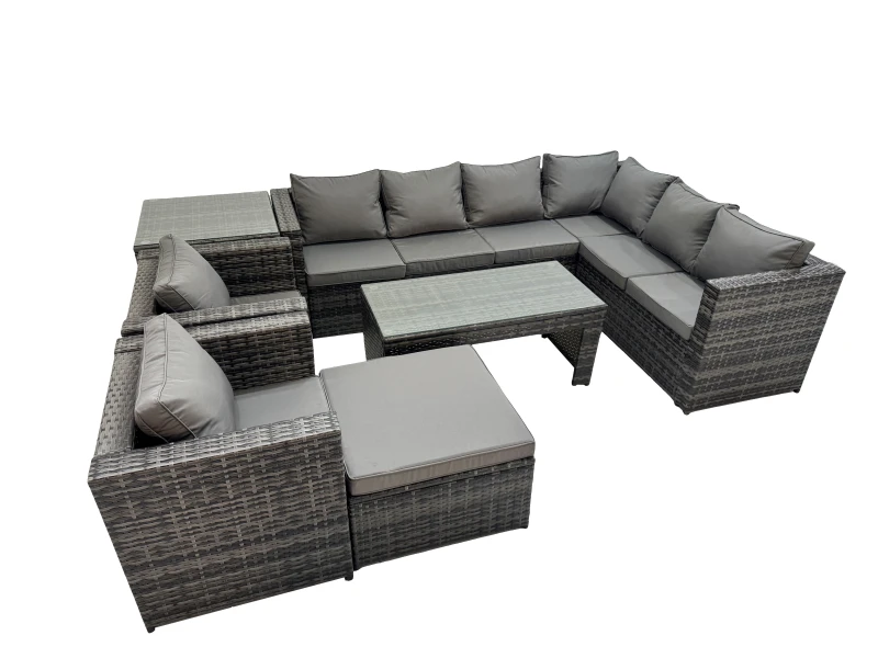 Image of Fimous Garden Furniture Set with 2 Chair Big Stool Side Table Dark Grey Mixed Dark Grey Unisex