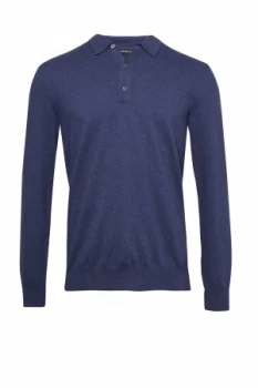 Image of Mens French Connection Stretch Cotton Long Sleeve Polo Shirt Melange Blue