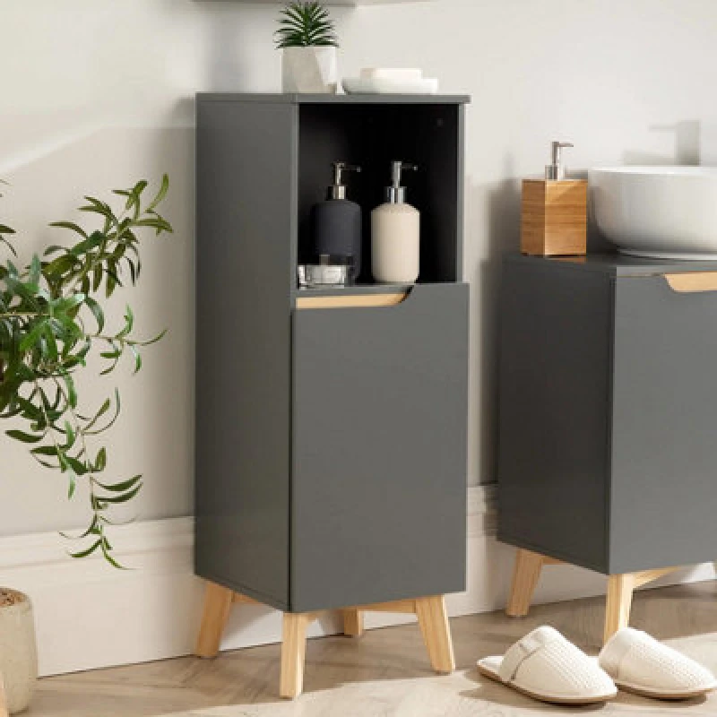 Image of Home Source Florence 1 Door Bathroom Floor Cabinet Storage Unit Grey