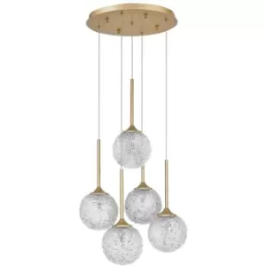 Image of Merano - Concord 5 Light Cluster Pendant Ceiling Light Clear Structured Glass, Brushed Gold Steel LED G9 IP20