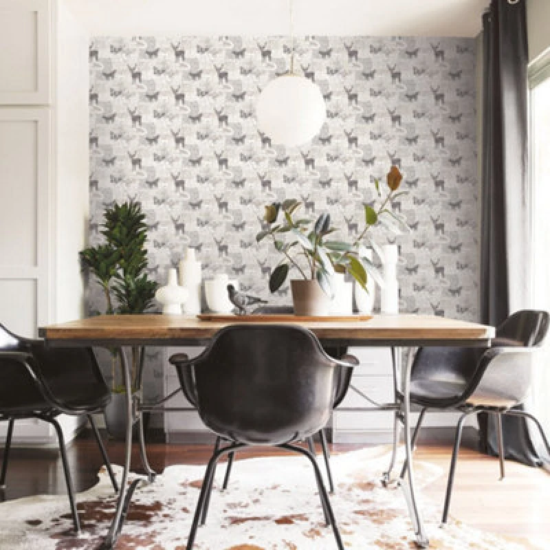 Image of Galerie Nordic Elements Grey Wildlife Motif Wallpaper Roll