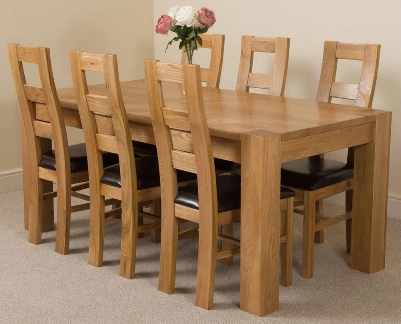 Image of Thats Furniture Kuba 180 x 90cm Chunky Oak Dining Table & 6 Yale Chairs in Brown Brown Unisex 180 x 90 cm