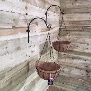 Image of Samuel Alexander Tom Chambers Black Metal Garden Plant Hanging Basket with WaterSave Coco Fibre Liner 35cm