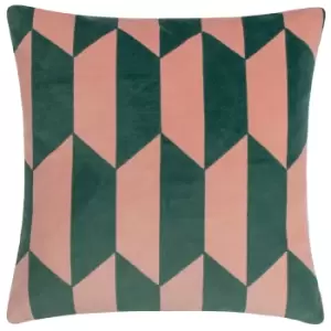 Image of Kalho Geometric Velvet Cushion Pink/Green, Pink/Green / 45 x 45cm / Polyester Filled