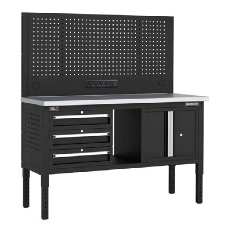 Image of Sealey Superline Pro 3 Drawer Modular Workbench and Pegboard APMWB60COMBO2SS Length: 1.52m
