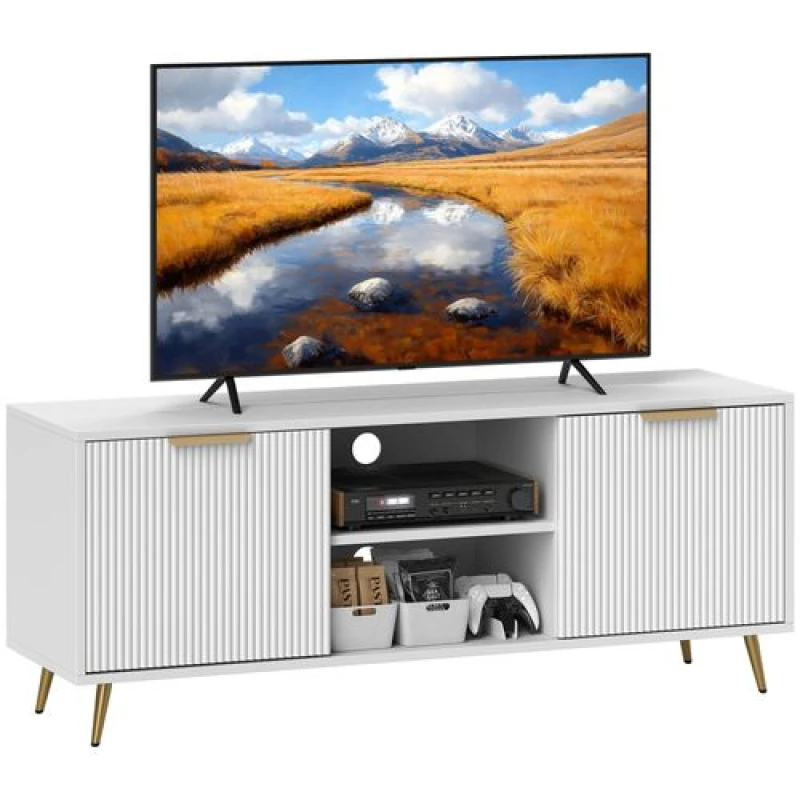 Image of HOMCOM Modern TV Stand Cabinet with Storage for Living Room, White White
