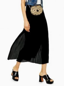 Image of Topshop Plain Crystal Pleat Midi Skirt - Black