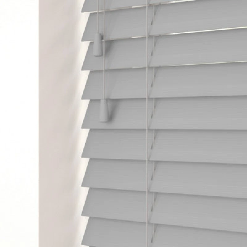 Image of Caecus Blinds Faux Wood String Venetian Blind 50mm Slats Light Grey 60Cm Width X 160Cm Drop