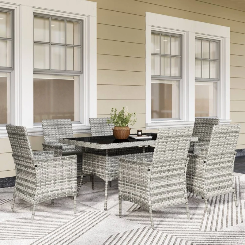 Image of Outsunny 6 Seater Rattan Garden Furniture Set with Cushions, Mixed-Grey 861-114V70GG