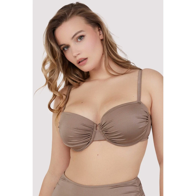 Image of Wolf and Whistle Fb Taupe Neutral Ruched Balconette Bikini Top Taupe female 32DD