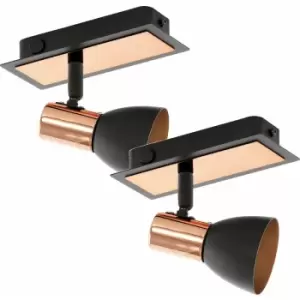 Image of 2 pack Wall 1 Spot Light Colour Black Copper Rocker Switch GU10 1x3.3W Included