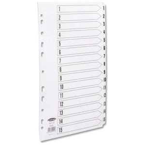 Image of Concord Commercial Index Mylar-reinforced Europunched 1-15 Clear Tabs A4 White Ref 09101