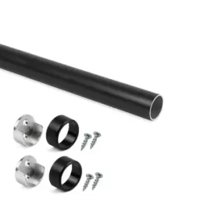 Image of Moderix Wardrobe Rail Round Aluminium Black Finish with End Supports - Size 2000