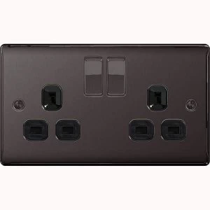 Image of BG Nexus Metal Black Nickel Double 2 Gang Plug Socket Black insert 13A - NBN22B