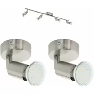 Image of Quad Ceiling Spot Light & 2x Matching Wall Lights Satin Nickel Adjustable Head
