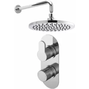 Image of Nuie - Arvan Twin Round Thermostatic Concealed Shower Valve with Fixed Head and Arm - Chrome