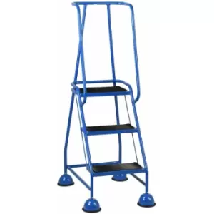 Image of 3 Tread Mobile Warehouse Steps blue 1.43m Portable Safety Ladder & Wheels
