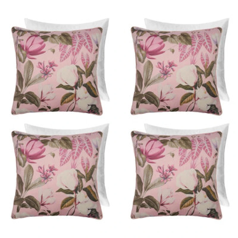 Image of OHS OHS 4 Pack Printed Floral Filled Cushion Covers Home Decor Set in Pink Size: 45cm x 45cm Pink 45cm x 45cm Unisex 5027434218240