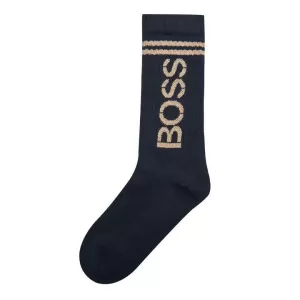 Image of Hugo Boss QS Rib Shine Logo Crew Socks Navy