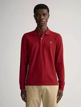 Image of GANT Original Long Sleeve Polo Shirt - Plumped Red, Plumped Red, Size XL, Men