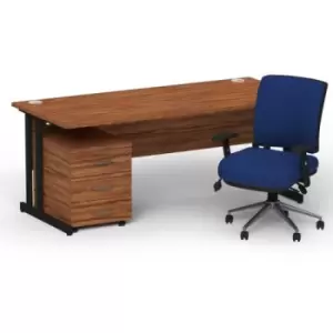 Image of Impulse 1800 x 800 Black Cant Office Desk Walnut + 3 Dr Mobile Ped & Chiro Med Back Blue W/Arms