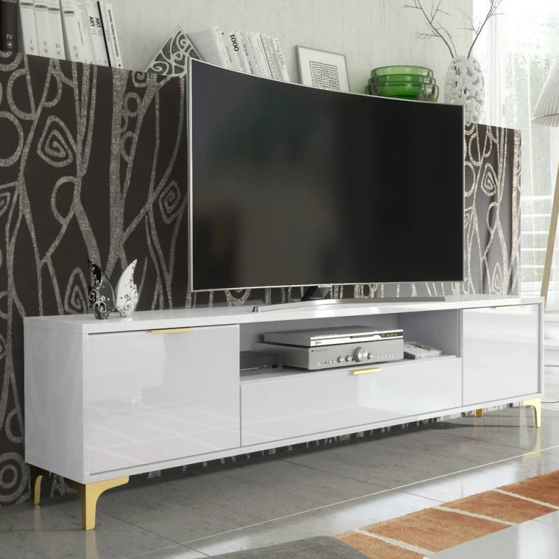 Image of Creative Furniture Goldline Gloss TV Unit 200cm - Glossy White White Unisex