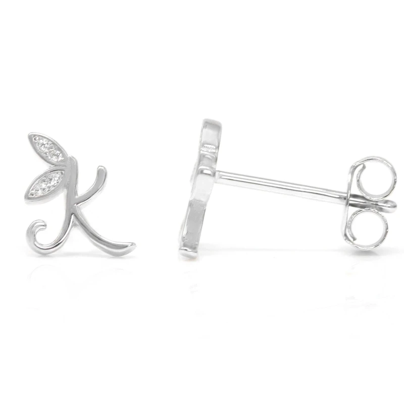 Image of Say It With Winged Initial Earring Pair - Sterling Silver - K Silver Unisex One Size